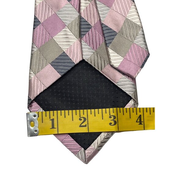 Geoffrey Beene Tie Mens Silk Necktie Pink Gray Plaid Work Business Career Office - Picture 12 of 12